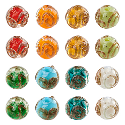 Mixed Color 48Pcs 8 Color Handmade Gold Sand Lampwork Beads, Round, Mixed Color, 8~9x7~7.5mm, Hole: 1.5~2mm, 8 color, 6pcs/color, 48pcs