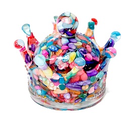 Разноцветный Подарочные коробки из смолы, с натуральной ракушкой внутри коробок для демонстрации ювелирных изделий, корона, красочный, 78x67 мм