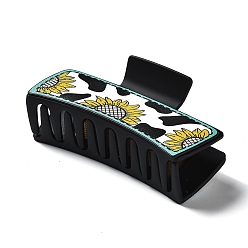 Белый Искусственная кожа с большими пластиковыми заколками для волос, для девушек с густыми волосами, прямоугольник с узором подсолнечника, белые, 50x105x44.5 мм