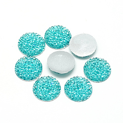 Dark Turquoise Resin Cabochons, Bottom Silver Plated, Half Round/Dome, Dark Turquoise, 10x2.5mm