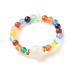 Натуральный Агат Круглое стрейч-кольцо из натурального агата с бусинами и лунным камнем, украшения из драгоценных камней для женщин, размер США 8 (18.1 мм)