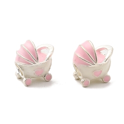 Pink Эмали сплава Европейский бисером, бусины с большим отверстием, коляска, розовые, 13.5x13x10.5 мм, отверстие : 4 мм