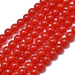 Красный Натуральный Malaysia нефритовые бусы пряди, окрашенная и подогревом, круглые, красные, 6~6.5 мм, отверстие : 1 мм, около 60~62 шт / нитка, 14.96 дюйм (38 см)