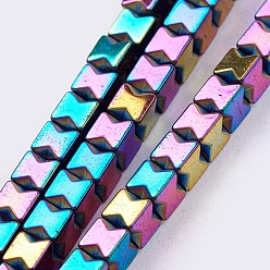 (966) Внутренний цвет Кристалл / Лиловато-лиловый на подкладке Гальванизировать немагнитных синтетический гематит бисер пряди, бисер нитей, кубические, с покрытием разноцветным, 4x4x4 мм, отверстие : 0.5 мм, около 107 шт / нитка, 16.1 дюйм (41 см)