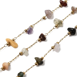 Настоящее золото 18K Ручная работа 304 цепочки из нержавеющей стали с бусинами из драгоценных камней, пайки, ионное покрытие (ip), реальный 18 k позолоченный, 4~9x3~5 мм