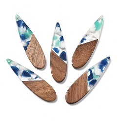 Белый Подвески из смолы и ореха, taerdrop, белые, 52.5x13.5x2.5 мм, отверстие : 1.6 мм