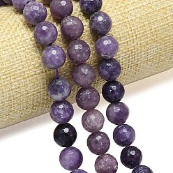 Лепидолит Натуральные нити из лепидолита / пурпурной слюды, граненый (128 граней), круглые, 10~10.5 мм, отверстие : 1~1.4 мм, около 35~38 шт / нитка, 14.29~15.28'' (36.3~38.8 см)