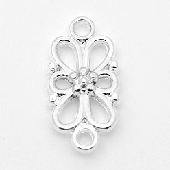 Серебро Тибетского стиля ссылки / разъемы, цветок, без кадмия, без никеля и без свинца, серебряные, 16x8x3.5 мм, отверстие : 1.5 мм