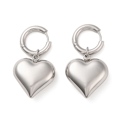Stainless Steel Color 304 Stainless Steel Pendant Earrings, Heart, Stainless Steel Color, 43x23.3mm