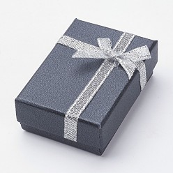 Noir Boîtes de collier en carton, avec bowknot de ruban et une éponge à l'intérieur, rectangle, noir, 7x5x2.5 cm