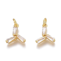 Real 18K Gold Plated Brass Micro Pave Clear Cubic Zirconia Charms, Long-Lasting Plated, Real 18K Gold Plated, 10x9x3mm, Hole: 2mm