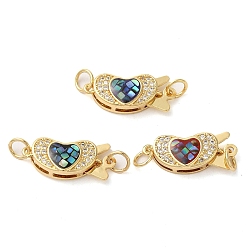 (52) Непрозрачная лаванда Латунные застежки из прозрачного кубического циркония с микропаве, с синтетическим опалом, долговечный, без свинца и без кадмия, с целью перехода в кольце, реальный 18 k позолоченный, сердце, разноцветные, 9x20x5 мм, отверстие : 3 мм