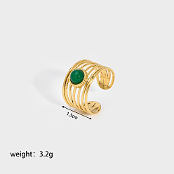 Зеленый Винтаж 304 Многослойное кольцо-манжета из нержавеющей стали для европейской и американской моды, круглые, зелёные