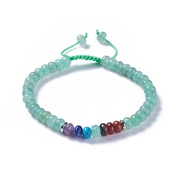 Aventurine Verte Nylon réglable bracelets cordon tressé de perles, avec perles d'aventurine vertes naturelles et alliages, 2-1/8 pouces ~ 2-1/2 pouces (5.4~6.5 cm)