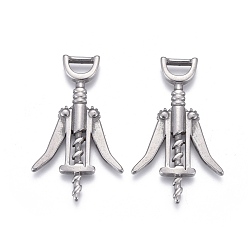 Нержавеющая Сталь Цвет Не тускнеющие 304 подвески из нержавеющей стали, вино открывалка для бутылок, цвет нержавеющей стали, 30x18x2 мм, отверстие : 2x4 мм