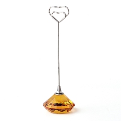 Goldenrod Diamond Shape Glass Name Card Holder, Wedding Table Number Card Holders, with Iron Findings, Heart, Goldenrod, 130mm
