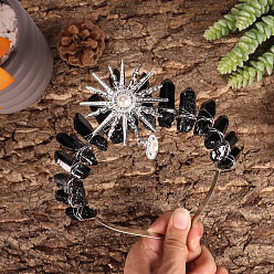 Черный Натуральные гальванические кварцевые резинки для волос, повязки для волос в виде солнечной короны для женщин и девочек, чёрные, 350x150 мм