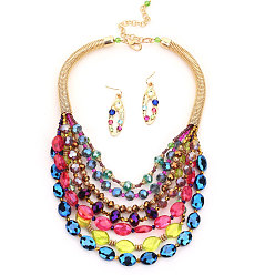 Разноцветный Наборы многослойных ожерелий и висячих сережек из сплавов, акрила и стекла, овальные, золотые, красочный, колье: 20.87 дюйм (53 см)