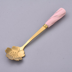 Pink Stainless Steel Spoons, with Porcelain Handle, Cherry Blossom Pattern, Pink, 120x29x12mm