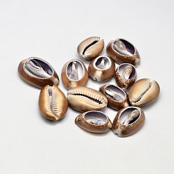 Camel Natural Cowrie Shell Oval Beads, No Hole, Camel, 26~35x14~25mm, about 130pcs/500g