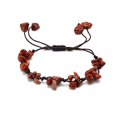 Red Jasper Adjustable Natural Red Jasper Chips Braided Bead Bracelet, Inner Diameter: 2-3/8 inch(6cm)