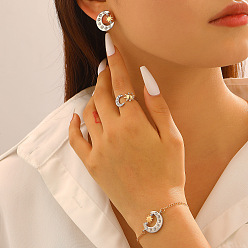 Платиновый & Золотой Браслеты, серьги и кольца из латуни с кристаллами и стразами., луна, платиной и золотом, 180мм и 20x17мм и 16мм