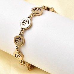 Козерог 12 созвездия 304 браслеты из нержавеющей стали, ионное напыление (IP) для женщин, плоско-круглые, реальный 18 k позолоченный, Козерог, 8-3/8 дюйм (21.4 см)