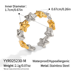 Позолоченный и Цвет Нержавейки 304 регулируемые манжеты из нержавеющей стали с открытыми кольцами для женщин, звезда, настоящее золото и нержавеющая сталь, 6.7 мм, внутренний диаметр: 17 мм