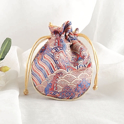 Розово-Коричневый Шелковые сумки на шнурке, подарочная упаковка ювелирных изделий мешок для сережек упаковка браслета, плоско-круглые, розово-коричневый, 12.5x10.5 см