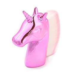 Violet Unicorn Shape Fiber Foundation Makeup Brush, Woman Facial Cosmetic Makeup Tools, Plastic Handle, Violet, 9x8cm