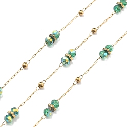 Зеленый лайм 304 цепи из нержавеющей стали, ионное покрытие (ip), со стеклянными бусинами, реальный 18 k позолоченный, пайки, зеленый лайм, 2x1x0.2 мм, около 32.81 футов (10 м) / рулон