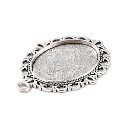 Antique Silver Tibetan Style Oval Alloy Pendant Cabochon Settings, Lead Free & Cadmium Free, Antique Silver, Tray: 25x18m, 39x29x2mm, Hole: 2.5mm, about 217pcs/1000g