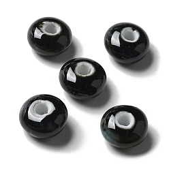 Черный Фарфоровые бусины ручной работы, рондель, чёрные, 12x7 мм, отверстие : 3.3 мм