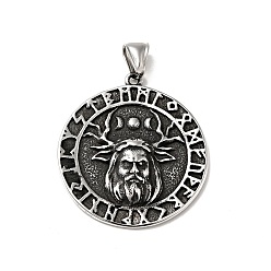 Античное Серебро 304 подвески для ручной полировки из нержавеющей стали, плоские круглые с руническими шармами, античное серебро, 42x38x6 мм, отверстие : 4x8 мм