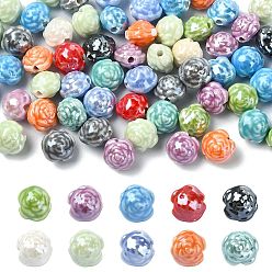Mixed Color 60Pcs Handmade Porcelain Beads, Flower, Bright Glazed Porcelain, Mixed Color, 11x12x10mm, Hole: 2.5mm