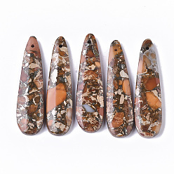 Шоколадный Синтетический регалит / имперская яшма / подвески из яшмы с морскими осадками, окрашенные, слеза, цвет шоколада, 45x12x4 мм, отверстие : 1.2 мм