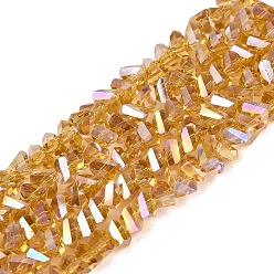 Dark Goldenrod Electroplate Transparent Glass Beads Strands, Triangle, Faceted, AB Color Plated, Dark Goldenrod, 2~3x3~3.5x3~3.5mm, Hole: 0.7~0.9mm, about 122~136pcs/strand, 10.43~11.61 inch(26.5~29.5cm)