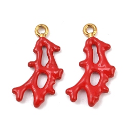 Красный 304 нержавеющей стальной эмали подвески, коралл, реальный 18 k позолоченный, ионное покрытие (ip), красные, 21x12x2 мм, отверстие : 1.6 мм