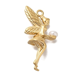 Настоящее золото 18K Ионное покрытие (ip) 304 подвески из нержавеющей стали, с abs имитационными жемчужными бусинами , волшебное очарование, реальный 18 k позолоченный, 25x17x8 мм, отверстие : 1.4 мм