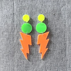 Темно-Оранжевый Плоские круглые акриловые серьги-гвоздики с молнией, платина, темно-оранжевый, 75x18 мм