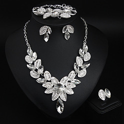 Прозрачный Комплекты украшений из листового сплава из стекла для женщин, включая ожерелья и браслеты и серьги и перстень, прозрачные, 430 мм