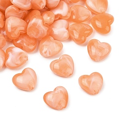 Coral Two-tone Opaque Acrylic Beads, Heart, Coral, 16.5x17.5~18x8mm, Hole: 2mm, about 349pcs/500g