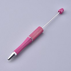 Pale Violet Red Plastic Beadable Pens, Shaft Black Ink Ballpoint Pen, for DIY Pen Decoration, Pale Violet Red, 144x12mm, The Middle Pole: 2mm