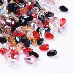 Gemischte Farbe Galvanisierte transparente tschechische Glasperlen, Regenbogen plattiert, facettiert, Träne, Gemischte Farbe, 8x5.5 mm, Bohrung: 1 mm, ca. 240 Stk. / Beutel