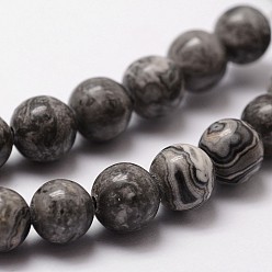 Map Stone Natural Map Stone/Picasso Stone/Picasso Jasper Beads Strands, Round, 8mm, Hole: 1mm, about 44pcs/strand, 14.9 inch~15.1 inch