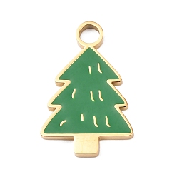 Зеленый 304 подвески из нержавеющей стали, елочные прелести, с эмалью, золотые, зелёные, 18.5x11.5x1.5 мм, отверстие : 2.5 мм