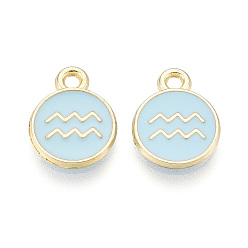 Водолей Подвески из сплава и эмали, плоский круглый и двенадцать созвездий, золотой свет, Водолей, 13.5x10.5x1.5 мм, отверстие : 1.6 мм