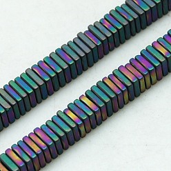 Rainbow Plated Non-magnetic Synthetic Hematite Beads Strands, Frosted, Square, Multi-color Plated, 4x1mm, Hole: 1mm, 15.7 inch