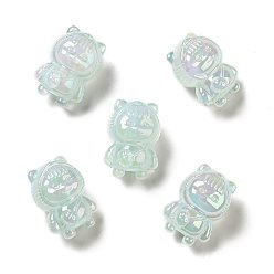 Dark Sea Green UV Plating Rainbow Iridescent Acrylic Beads, Girl with Cat Clothes, Dark Sea Green, 22x15.5x15mm, Hole: 3.5mm