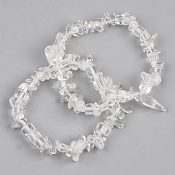 Quartz Crystal Natural Quartz Crystal & Glass Beaded Stretch Bracelets, Chip, Inner Diameter: 1-3/4~2 inch(4.5~5cm)